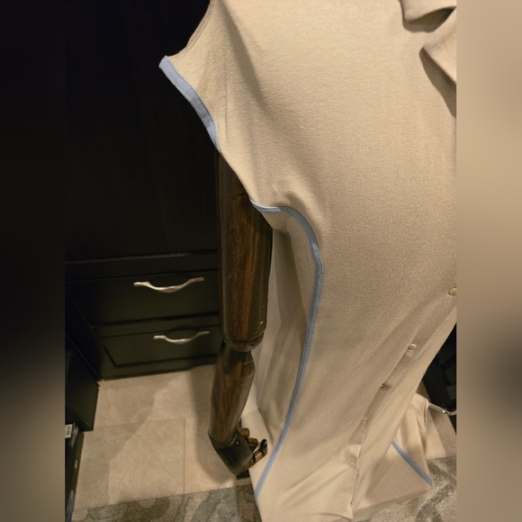 Frette LuxuryNewW/Tags 2025 Beige  Nightgown Pyjamas w/Blue Trim Button Down - Picture 4 of 16